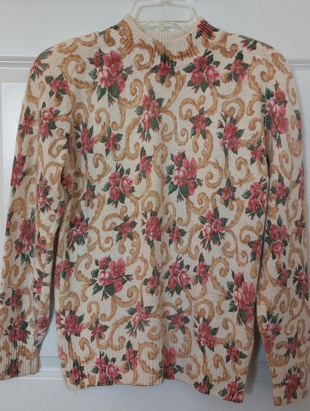 Vintage Angora Silk Rose Floral Puff Sleeve Laura Winston Sweater Cottagecore S